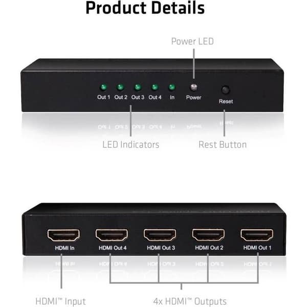 4 x HDMI video-ljud splitter - CLUB 3D - SenseVision CSV-1380 - HDCP-kompatibel - 3D-stöd - 4K-upplösning
