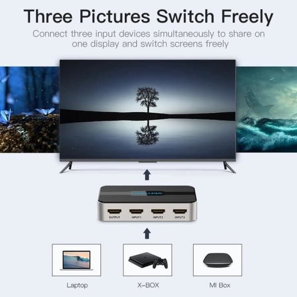 3 in 1 HDMI Switcher - VENTION - 4K 30Hz - Audio Splitter - Plug &amp; Play - Xbox PS4-kompatibel