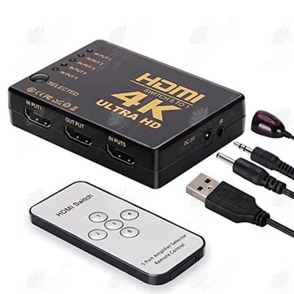 HTBE® HDMI Switch Splitter Fem-i-ett-utgång 4K Switcher med högupplöst högkompatibilitetsfjärrkontroll