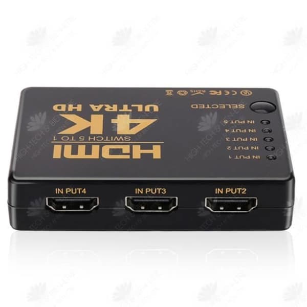 HTBE® HDMI Switch Splitter Fem-i-ett-utgång 4K Switcher med högupplöst högkompatibilitetsfjärrkontroll