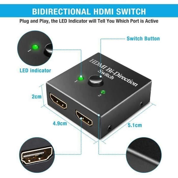 HDMI 4K Bi-riktad Växel HDMI Fördelare 2 IN 1 OUT-1 IN till 2 OUT 3D 1080P 4K@30Hz HDCP HDMI Växel