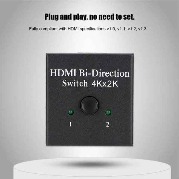 Qiilu HDMI-fördelare 3D 1080P 4Kx2K HD tvåvägs HDMI-selektorswitch med 2 portar DC 5V / 1A