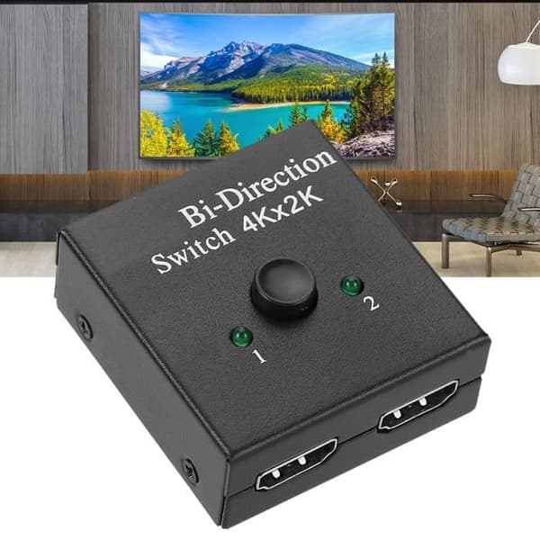 Kompakt HDMI-brytare, Bidirektionell HDMI-konverter, HDMI-fördelare, Videoadapter 1 ingång 2