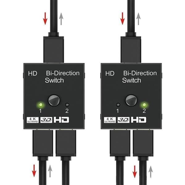 2-vägs switchfördelare 2 portar, kompatibel med HDMI 4K, 1x2-2x1, HD, 4K, 1080P, 3D HDR, HDCP,