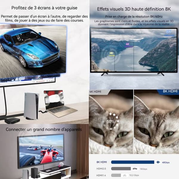 INN HDMI Switch 3 Input 1 Output HD 8k 60hz 4k 120hz med fjärrkontroll HDMI Switch Support 3D Multifunktionell HDMI Splitter