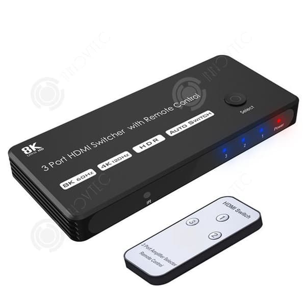 INN HDMI Switch 3 Input 1 Output HD 8k 60hz 4k 120hz med fjärrkontroll HDMI Switch Support 3D Multifunktionell HDMI Splitter