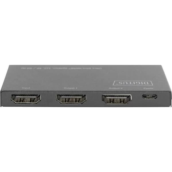 Digitus DS-45322 2-portars HDMI Splitter LED-skärm, metallhölje, kompatibel med Ultra HD 4096 x 2160 pix