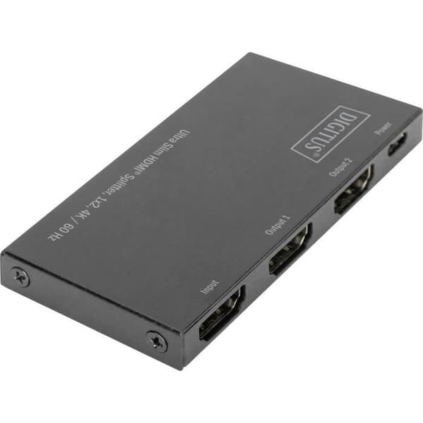 Digitus DS-45322 2-portars HDMI Splitter LED-skärm, metallhölje, kompatibel med Ultra HD 4096 x 2160 pix