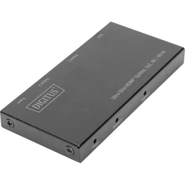 Digitus DS-45322 2-portars HDMI Splitter LED-skärm, metallhölje, kompatibel med Ultra HD 4096 x 2160 pix