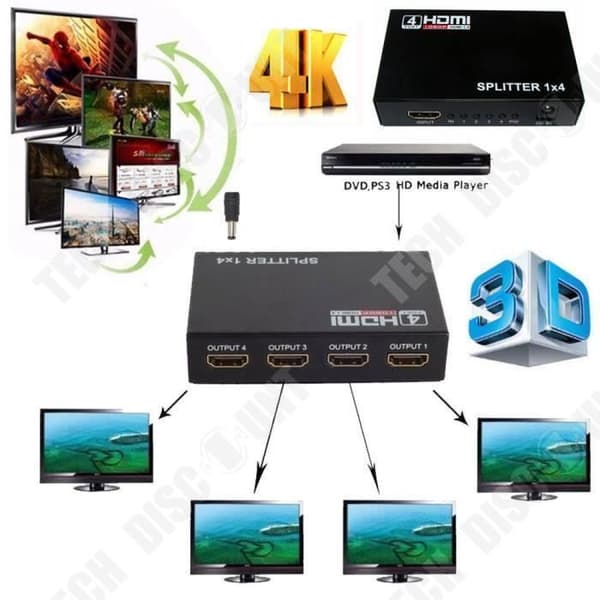 Bästa HDMI-splitter för TV 4 portar 1080p 4K för 3D Full HD 1 in 4 out - TV-konverterare - separator