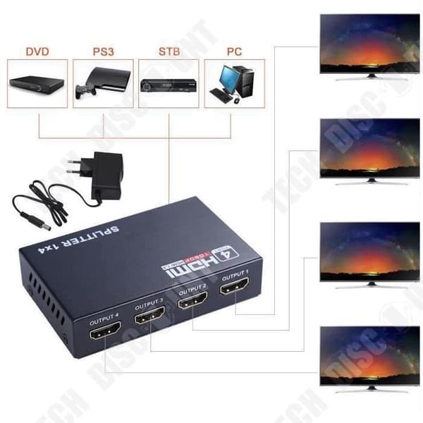 Bästa HDMI-splitter för TV 4 portar 1080p 4K för 3D Full HD 1 in 4 out - TV-konverterare - separator