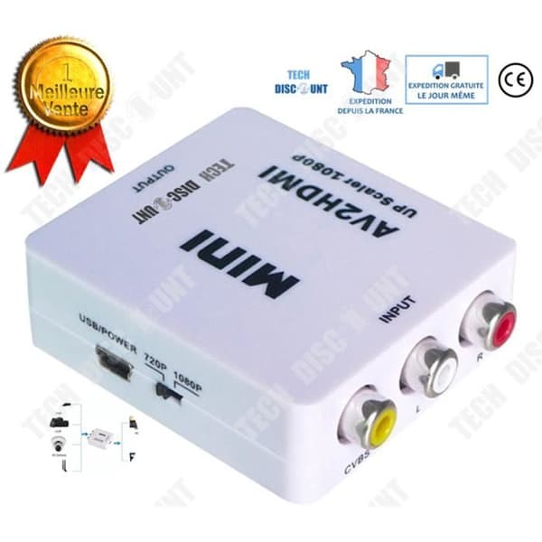 RCA till HDMI-adapter Videokonverter Mini AV Stöd 1080P ljudadapter kvinnlig USB-laddning 3RCA-konsol