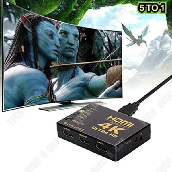 TD® HDMI-switch med 5 ingångar 4K, HDMI-adapter för TV, konsoler eller DVD, fjärrkontroll för att växla mellan enheterna.
