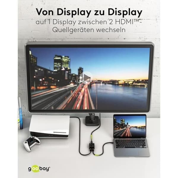 HDMI-switch 2 i 1 - Goobay - 4K 30Hz - Stöder 3D - Plug &amp; Play - Svart