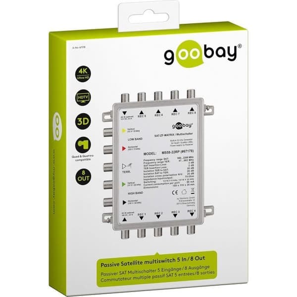 GOOBAY 67178 Passiv switch SAT 5 ingångar 8 utgångar silver svart
