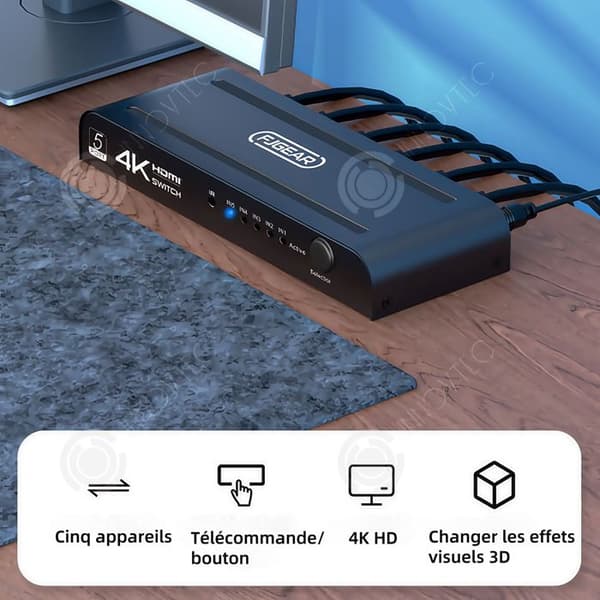 INN Splitter HDMI 18x6,7x2,2cm 5 gränssnitt 1080p ultraklar bildkvalitet 4k fem ingångar och en utgång videoomvandlare