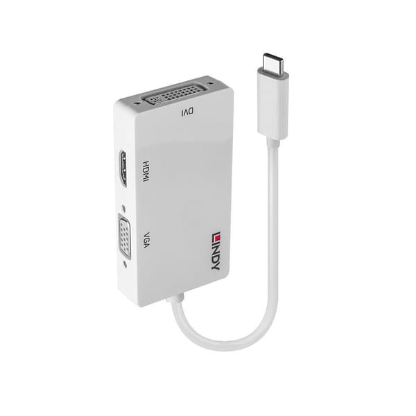 Lindy - Ekstern videoadapter - VL100 - USB-C 3.1 - DVI, HDMI, VGA - hvid Hvid