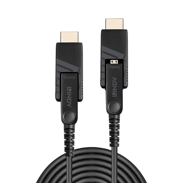 Lindy - HDMI med Ethernet-kabelsæt - micro HDMI (M) til micro HDMI (M) - 30.0m - Hybrid kobber/kulfiber - Sort - 4K-understøttelse (38322)