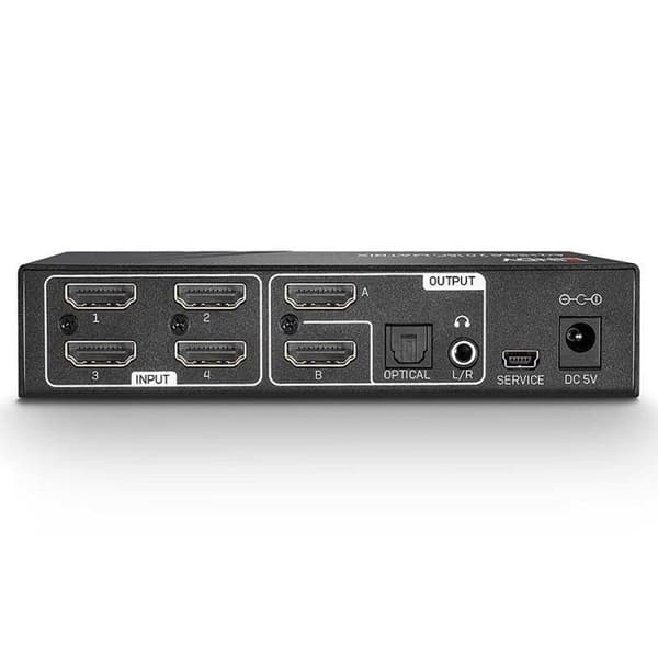 HDMI-switch - LINDY - 4K 60Hz - 4 ingångar - 2 utgångar - Optisk och analog ljud