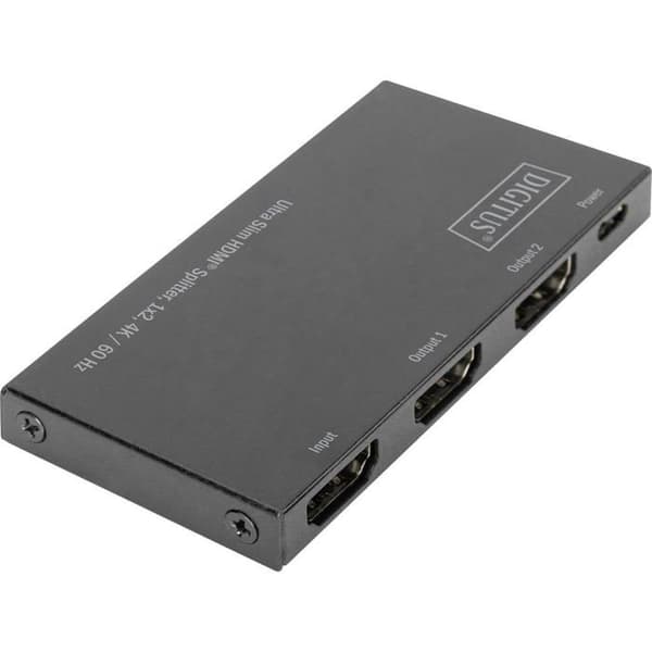 Digitus DS-45322 2-portars HDMI Splitter LED-skärm, metallhölje, kompatibel med Ultra HD 4096 x 2160 pix
