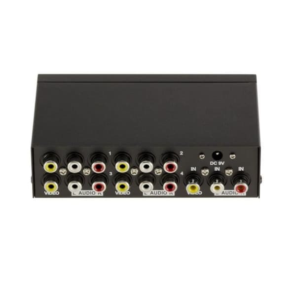 AUDIO Stereo + VIDEO Composite Splitter - 4 portar Förstärker en stereo- och/eller videosignal och duplicerar den 4 gånger