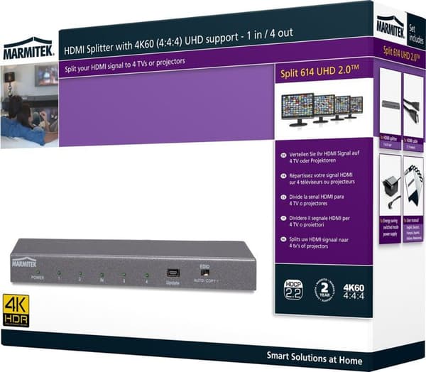 Video/ljud splitter - Marmitek - Split 614 - UHD 2.0 - 4 x HDMI - Grå