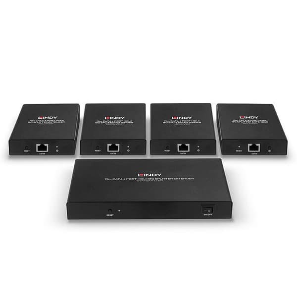 Videotransmitter/Audio/Infrared - LINDY - 38262 - 4 portar - CAT 6 - 70 m - Svart