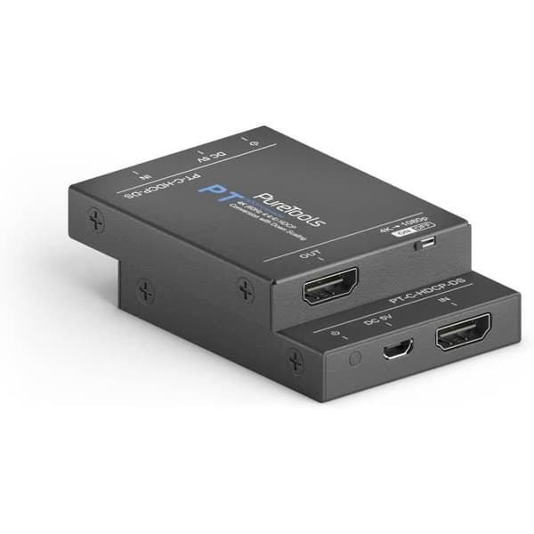 PureTools HDCP-konverter med nedsättningsskala, HDCP 2.3 till HDCP 1.4, uppskalning 4K till 1080p, 4K 60Hz 444 och kontakt