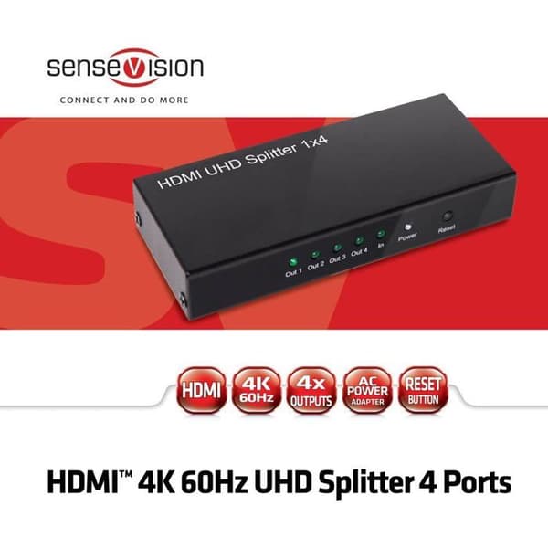 4 x HDMI video-ljud splitter - CLUB 3D - SenseVision CSV-1380 - HDCP-kompatibel - 3D-stöd - 4K-upplösning