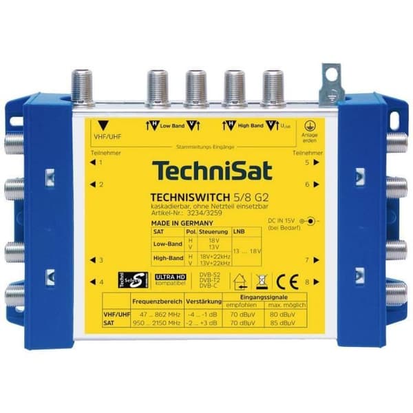 TechniSat Techniswitch 5/8 G2, DC-NT SAT multiswitch-ingångar (multiswitch): 5 (4 SAT/1 markbunden) Namn