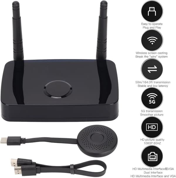 NÖRDIC Wireless HD 1080 P Multimedia Interface Transmitter Receiver Kit, Supports 5G and 2.4G Dual Band WiFi