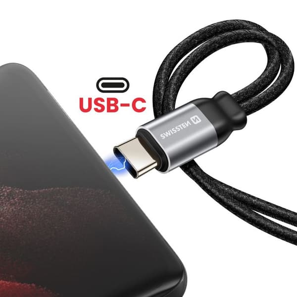 Splitter Audio och USB-C Laddare 2-i-1 Nylon Flätad Anti-nod Swissten Svart