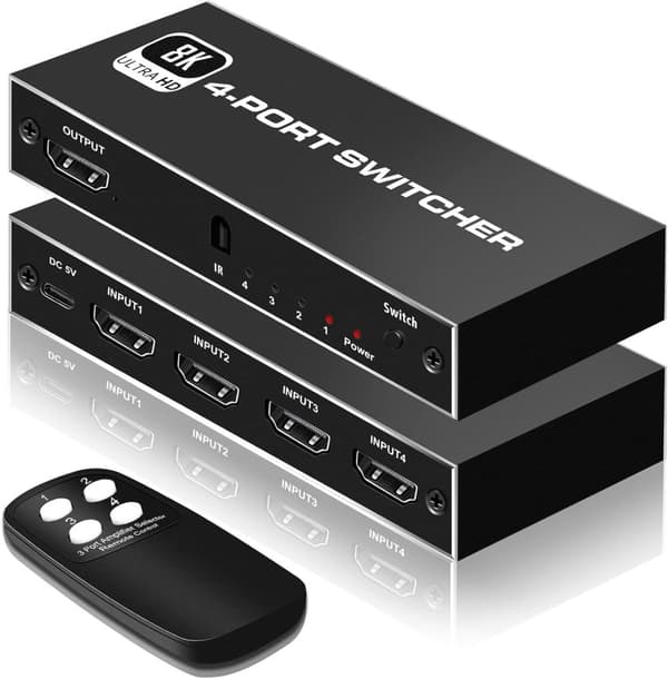 NÖRDIC HDMI 2.1 Switch 4 til 1 8K60Hz 4K144Hz 48Gbps