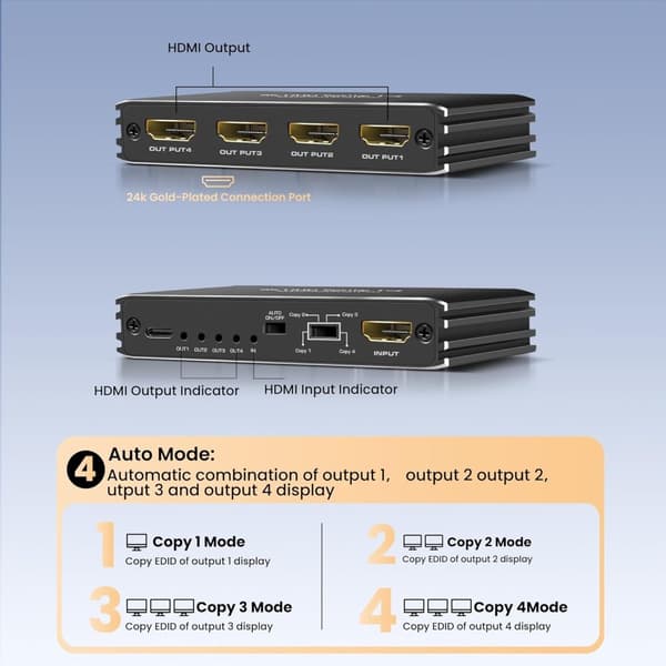 NÖRDIC 1 till 4 Splitter HDMI 2.1 8K60Hz 4K120Hz