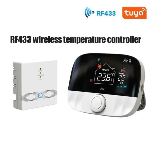 Trådlös Temperaturregulator, Tuya Smart, Kompatibel med Alexa och Google Home,220-240V, RF433
