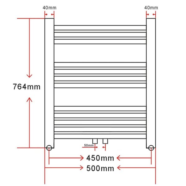 håndklædetørrer centralvarme montering side/midt  600x764 mm