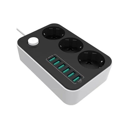 ColorWay | 10 A | CW-CHE36B | Strømstik :3 EU-stik/6USB Sort | m | Sort | Mbit/s | 1,8 m | V