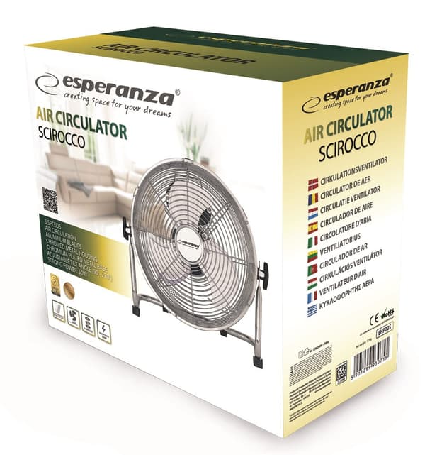 Esperanza EHF005 Scirocco Cirkulationsfläkt 12'', krom