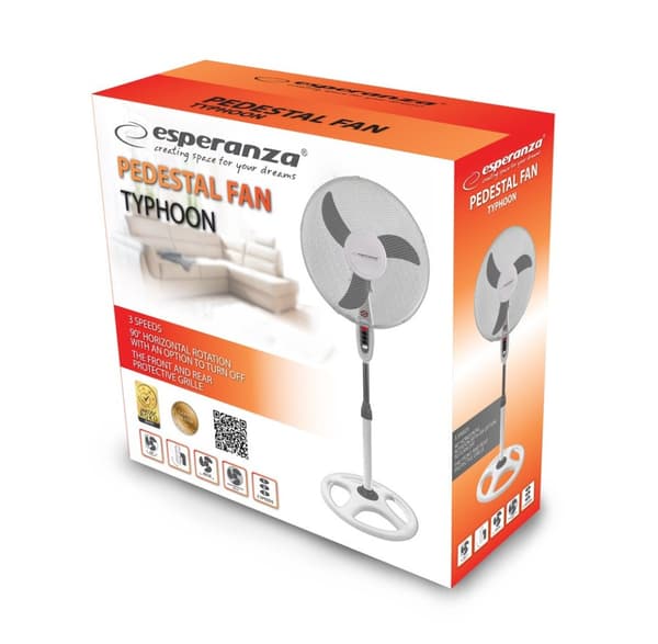 Esperanza EHF002WE, 16'' stående ventilator, hvid og grå