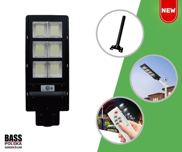 Solcellegadelampe med bevægelsessensor og fjernbetjening, 160 W, 440 LED'er