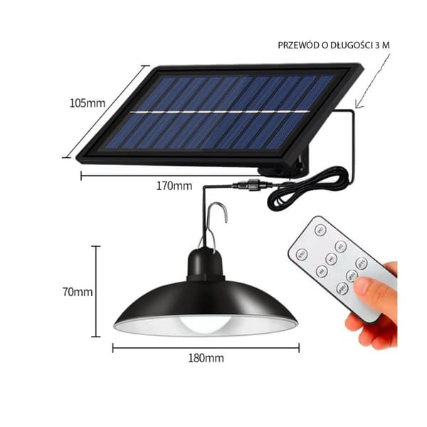 Solar katuvalaisin kaukosäätimellä, kattokruunu, pyöreä