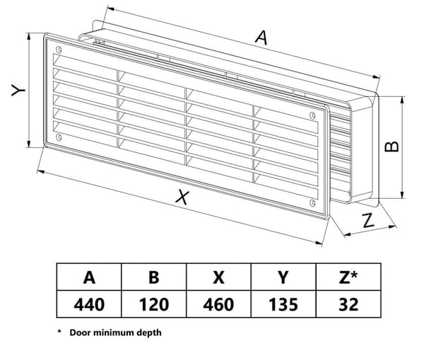 Dørventilationsgitter, kirsebærfarvet