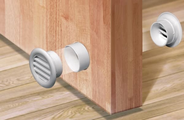 Valkoinen tuuletusritilä 40 mm aukolle