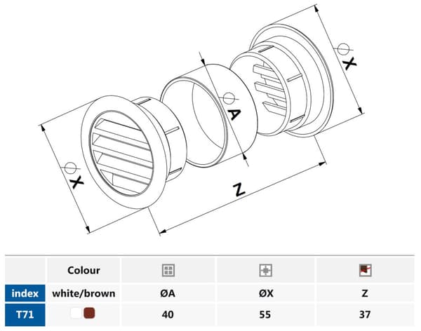 Brun ventilationsgitter til 40 mm åbning