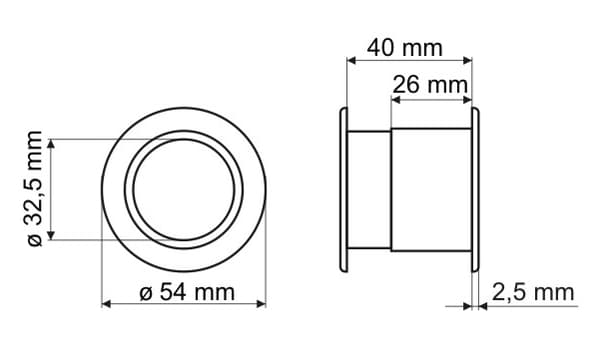 Ventilationsmuffe TW01, rund, satinforkromet