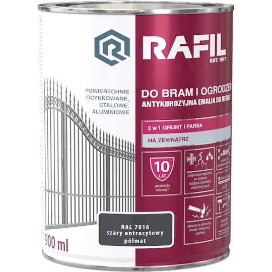RAFIL Maling til porte og hegn antracitgrå halvmat 0,9L