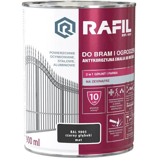 RAFIL Maali porteille ja aidoille, syvän musta matta 0,9 l