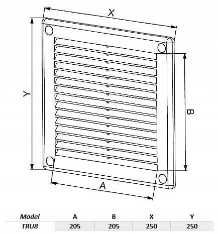 Ventilationsgitter hvid TRU8 250x250