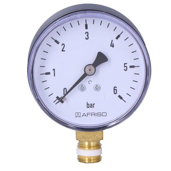 Varmemanometer RF 63 RAD, fi 63 mm, 0-6 bar, 1/4 tomme radius, kl. 2,5 lodret