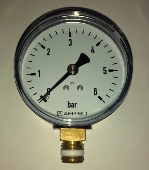 Varmemanometer RF 63 RAD, fi 63 mm, 0-6 bar, 1/4 tomme radius, kl. 2,5 lodret